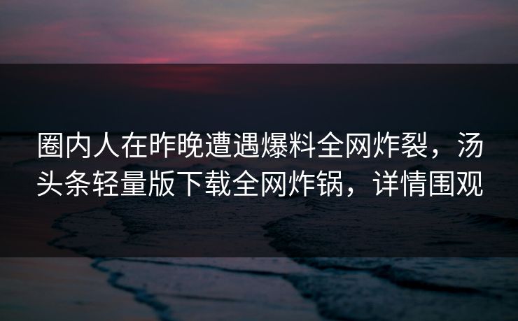 圈内人在昨晚遭遇爆料全网炸裂，汤头条轻量版下载全网炸锅，详情围观
