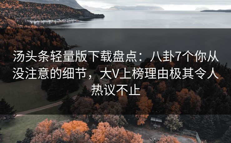 汤头条轻量版下载盘点：八卦7个你从没注意的细节，大V上榜理由极其令人热议不止